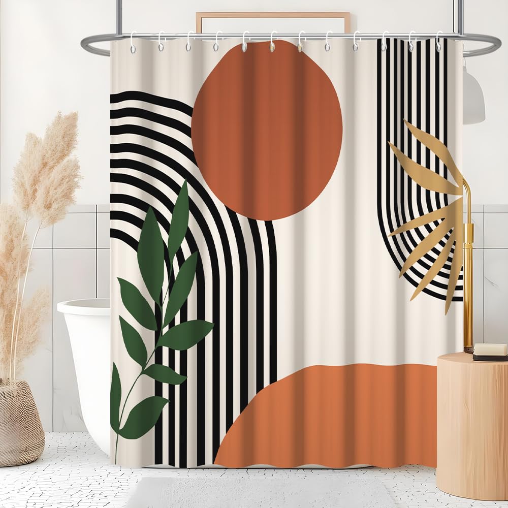 Uiiooazy Abstract Boho Shower Curtain, Mid Century Modern Minimaliste Terracotta Bath Curtain Mildew and Mould Resistant Waterproof Polyester Fabric