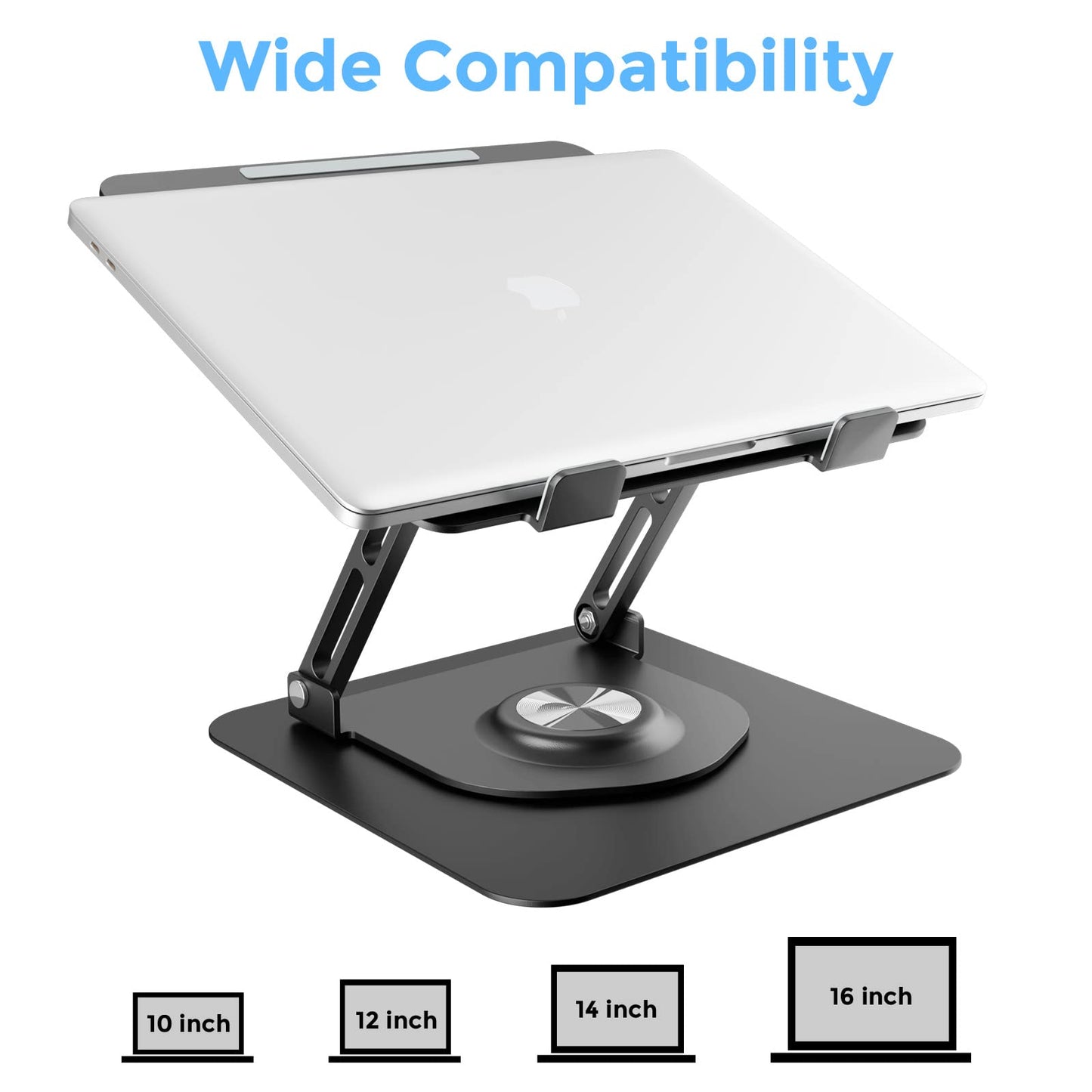 Swivel Laptop Stand for Desk, Adjustable Height Aluminum Computer Stand with 360 Rotating Base, Foldable Ergonomic Riser