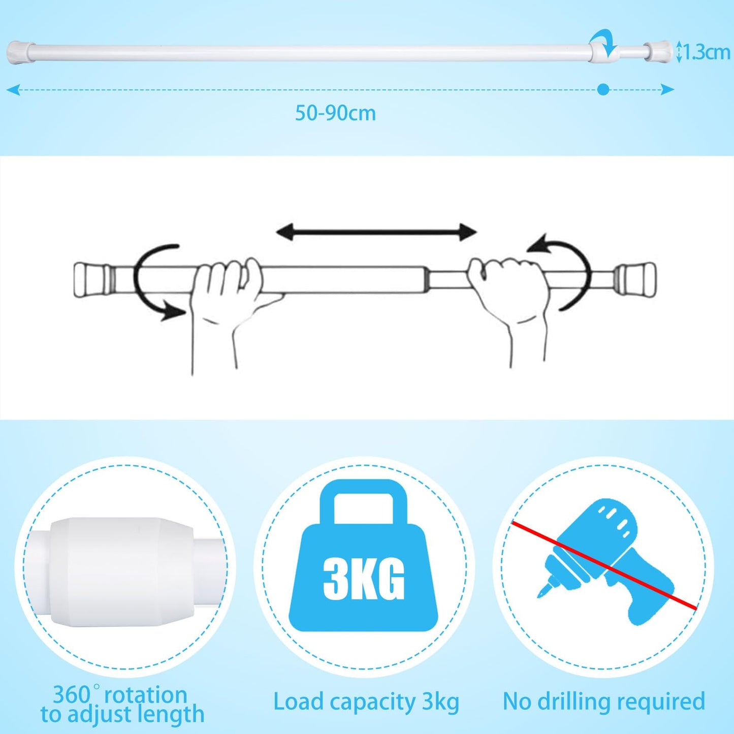 4 Piece Shower Rod Without Drill Stainless Steel Curtain Rod Holder Extendable Curtain Rod