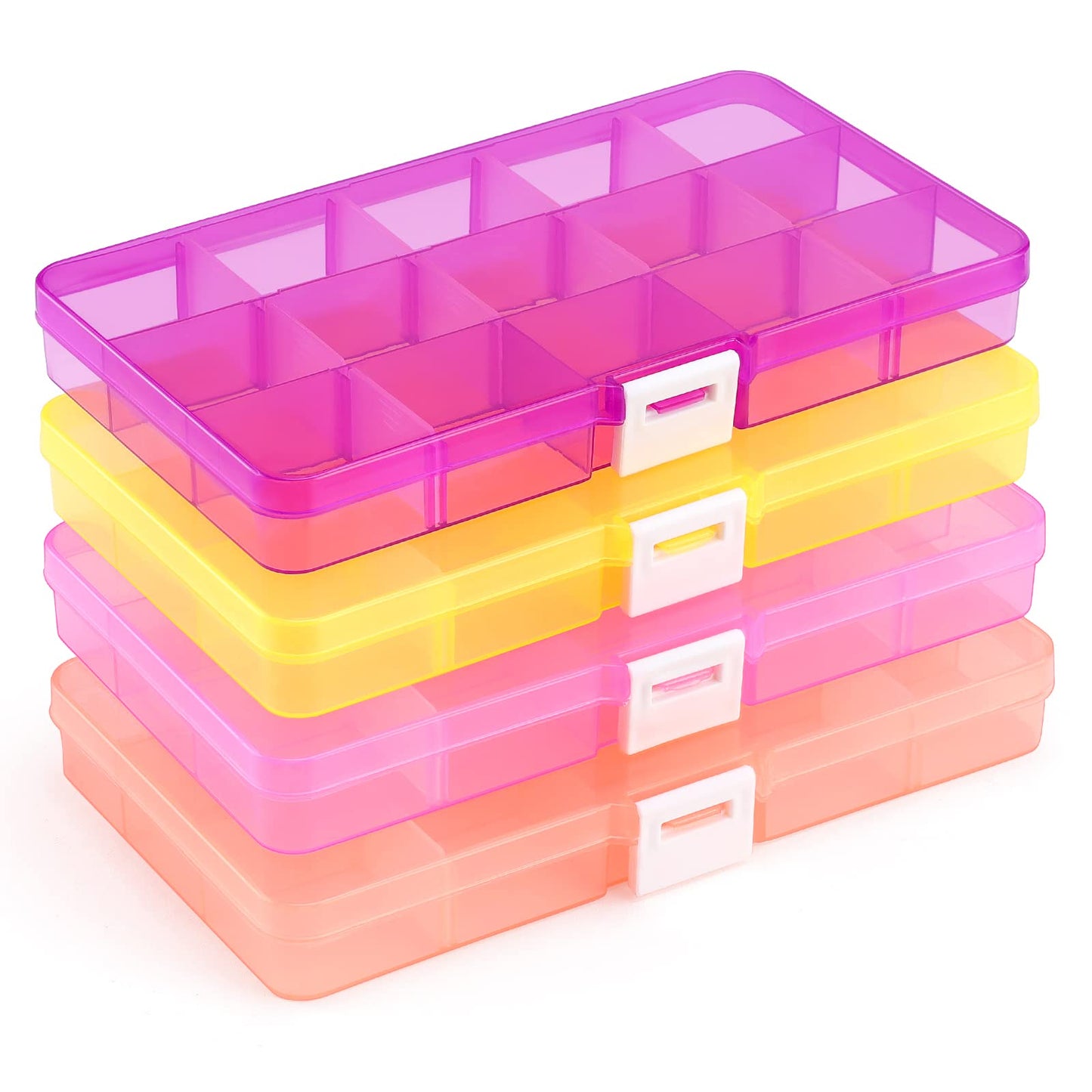 Opret 4 Pcs Bead Storage Box, 15 Grids Plastic Jewellery Organisers