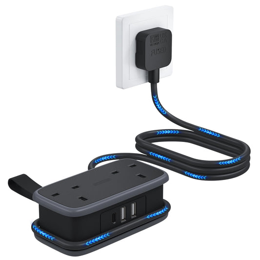 NTONPOWER Travel Extension Lead, Cruise Essentials Extension Lead with USB Slots, 1.2M Extension Cord with 2 Way Outlets 3 USB?1 Type C) for Cruise