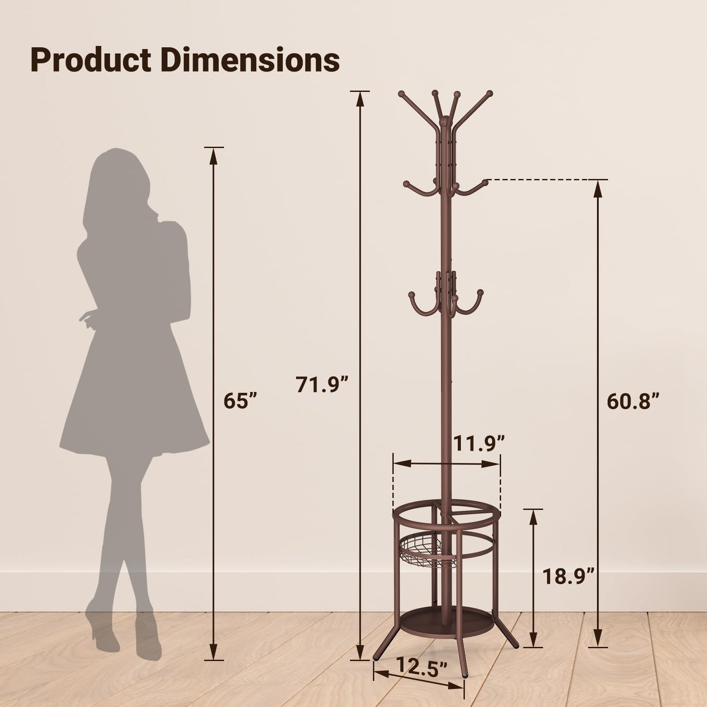 ELYKEN Metal Coat Stand with Umbrella Holder Vintage for Office Hallway
