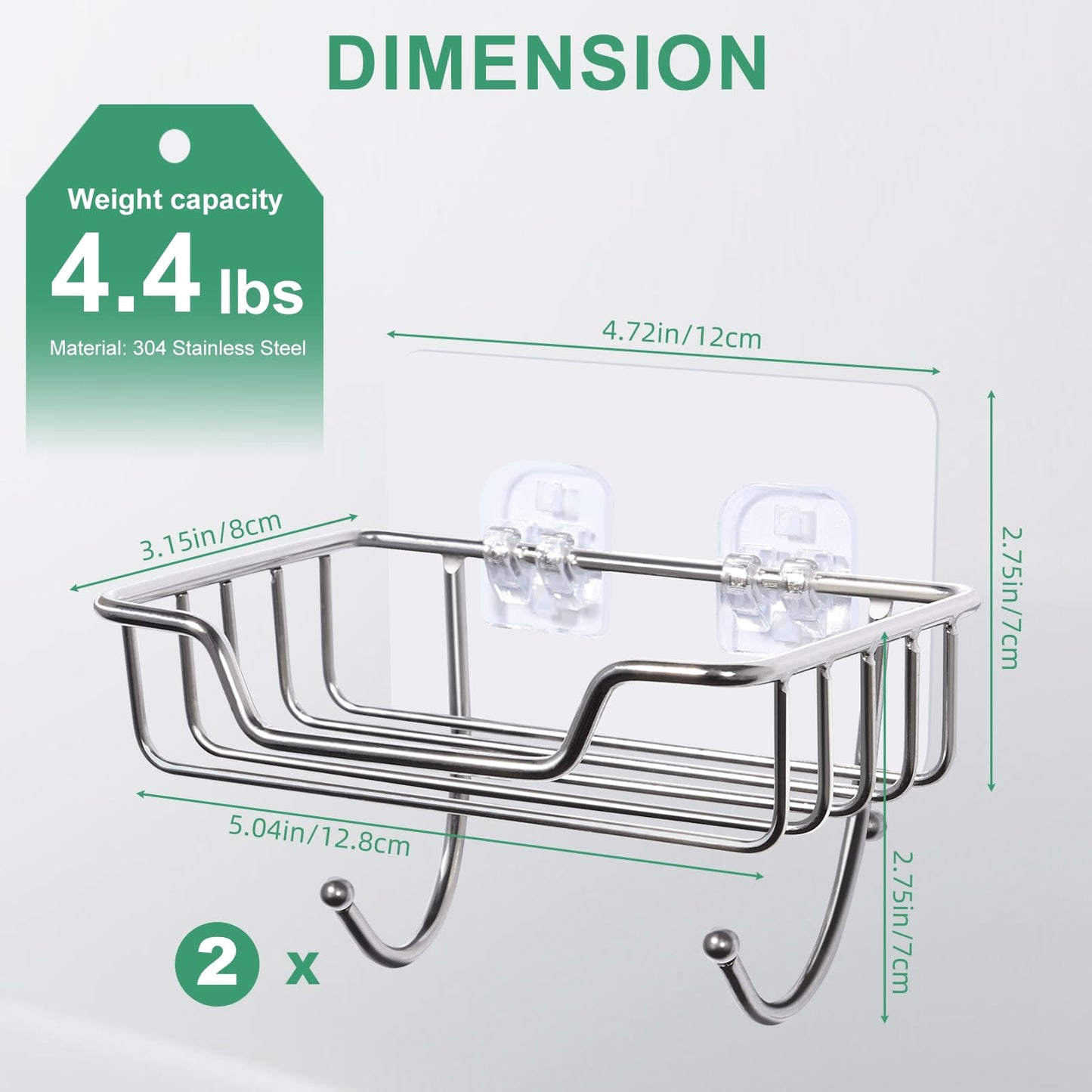 Uten 2 Pcs Strong Self Adhesive Soap Dish, Stainless Steel Soap Holder with Hook No Drilling, Wall Mounted Soap Tray for Shower Bathroom Kitchen