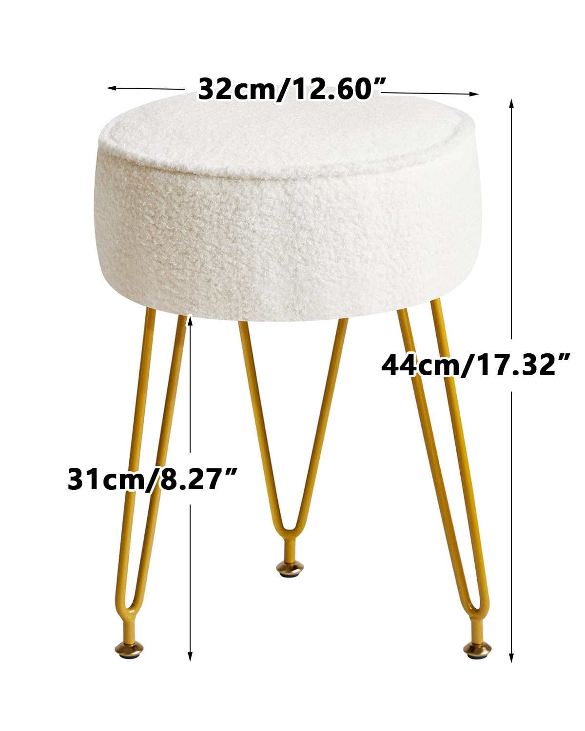 IBUYKE Makeup Vanity Stool Chair, Teddy Velvet Footrest, White WBD009W