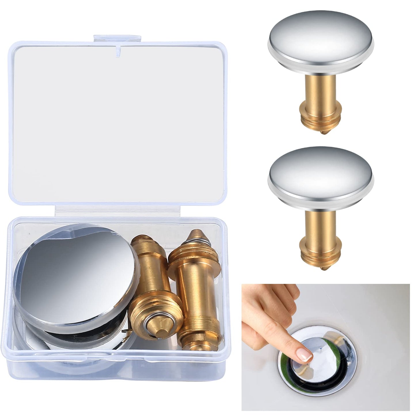 Zhujiehigh 2 Pcs Brass Click Clack Pop Up Sink Plug with Strainer, 38mm