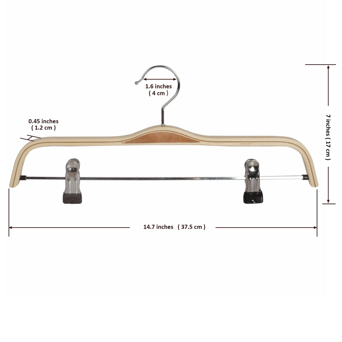 LOHAS Home 6-Pack Natural Finish Wooden Pant Hangers with Anti-rust Hook and 2-Adjustable Clips