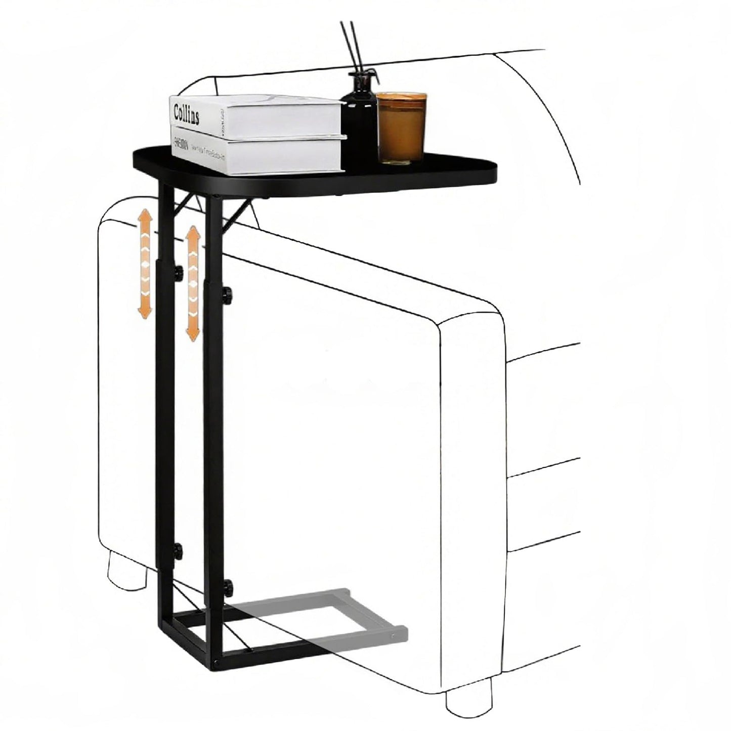 OFIDELITY Side Table, Height Adjustable C Table, End Table for Sofa, Couch & Bedside, Small Coffee Table with Metal Frame for Living Room & Bedroom