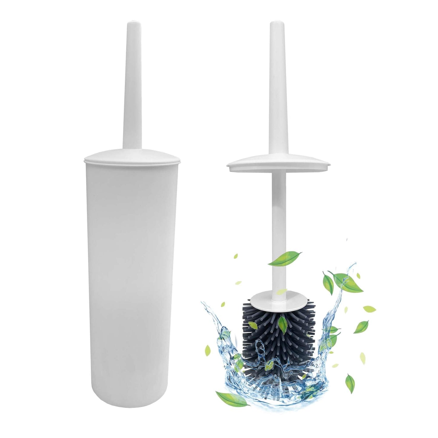 Toilet Brush with Drainage Holder Set,Flex Silicone Anti-Clog Anti-Drip Brush Head, White, 1-Pack