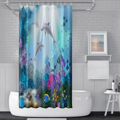 SDOTPMT 140x183cm Ocean Dolphin Shower Curtain Sunbeam Tropical Colorful Fish Bath Curtain Underwater World Marine Animals Bathtub Curtain for