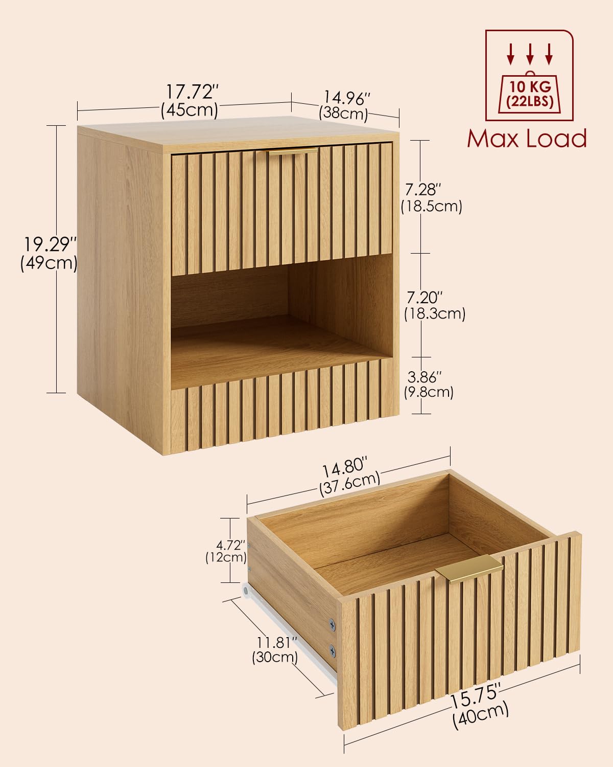 Apetaccat Bedside Table,45x38x49cm, Farmhouse Wooden Bedside Cabinet with Drawer,Kids Bedside Table Nightstand for Bedroom,Living Room,Office,Oak