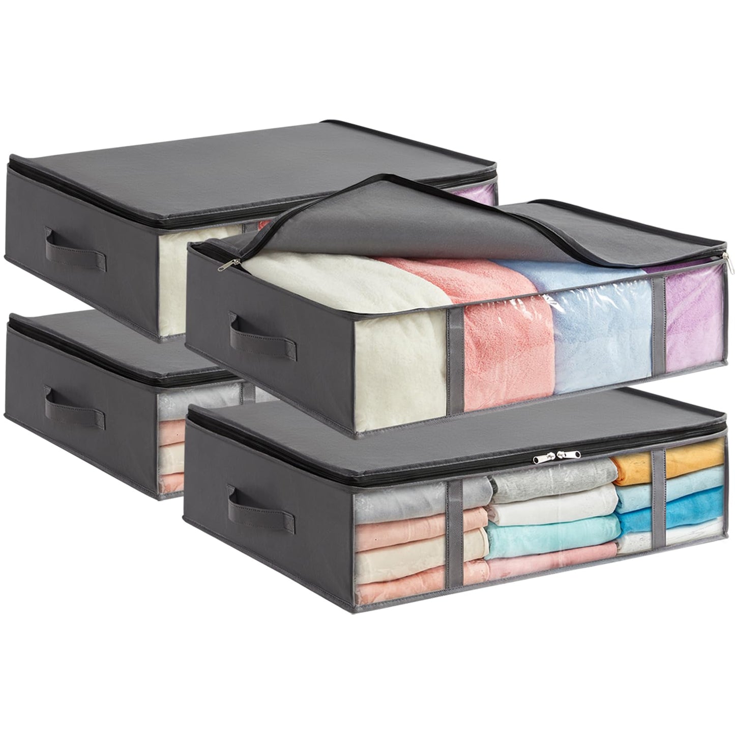 Lifewit 4 Pack Under Bed Storage,40L Clothes Storage Bags with Clear Window