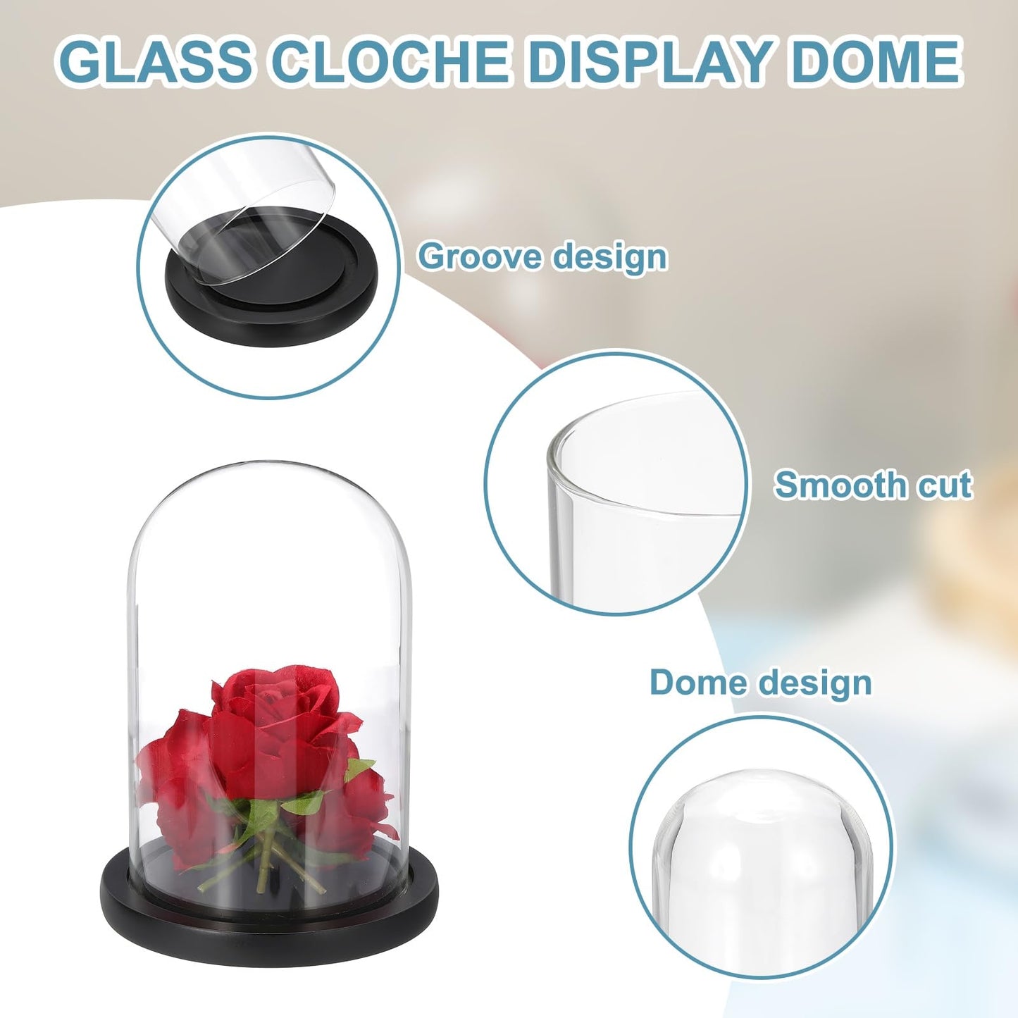 sourcing map Glass Cloche Display Dome, 7" x 4.7" Glass Dome Display Case Wood Base Tabletop Jar Case Decorative Bell Jar for Plant Home Decor Office