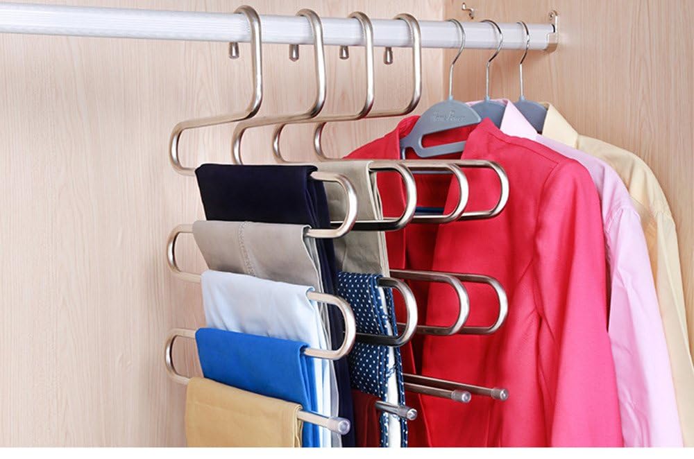 MEYA Set of 2 Trousers Rack Closet Hangers Stainless Steel S-type Pants Hangers Multi Layer Space Saver Storage Rack