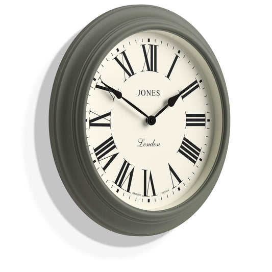 Jones Clocks Supper Club wall clock | Large classic round clock | 40cm | Asparagus green | Roman numerals |Traditional design ideal for kitchen or
