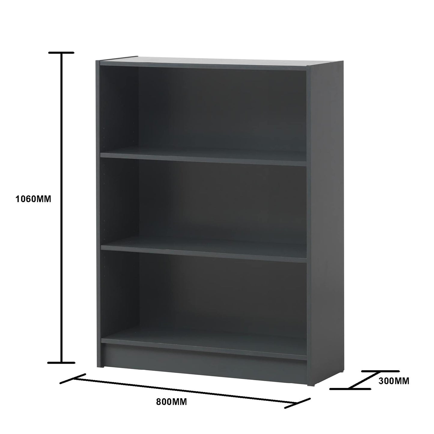 Timber Art Design 3 Tier Open Bookcase Shelf Tall Adjustable Display Shelving Storage Unit Wood Furniture Multimedia Comicbook Rack - Dark Grey