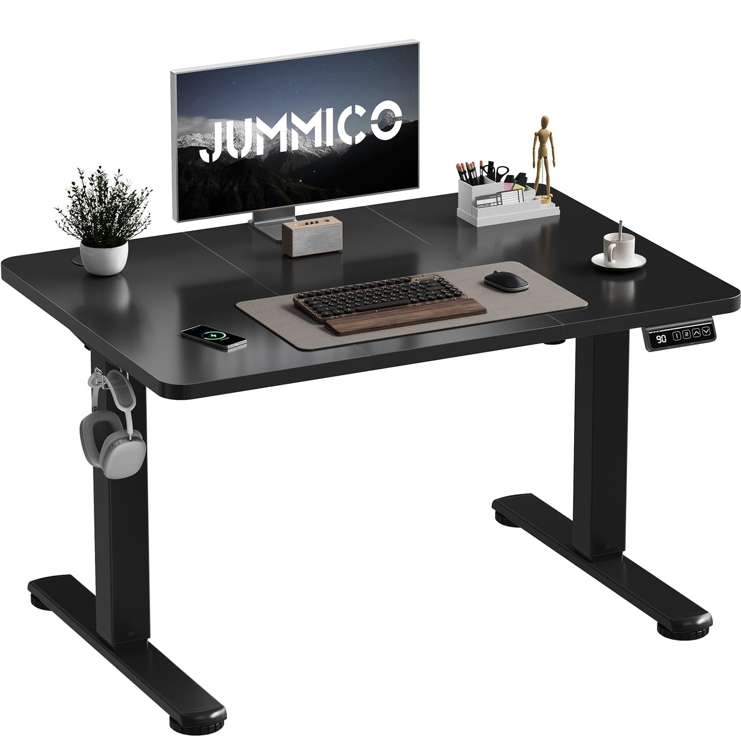 JUMMICO Electric Standing Desk 100 x 60 cm Home Office Height Adjustable Desk, Computer Lift Table with Smart Panel