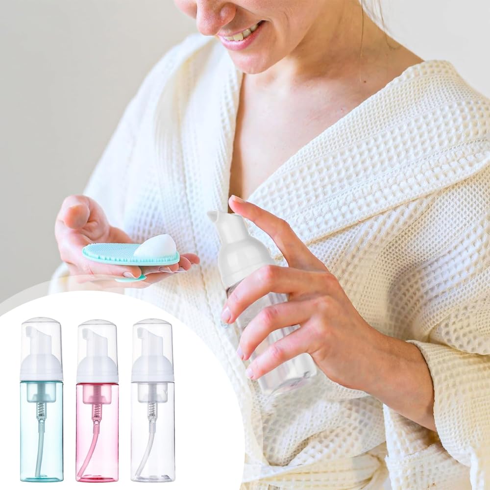 60ml/2oz Foam Pump Bottles,3 Pieces Empty Travel Foam Dispenser Refillable Pump Dispenser for Eyelash Shampoo,Soap,Facial Cleanser,Portable Mini Foam