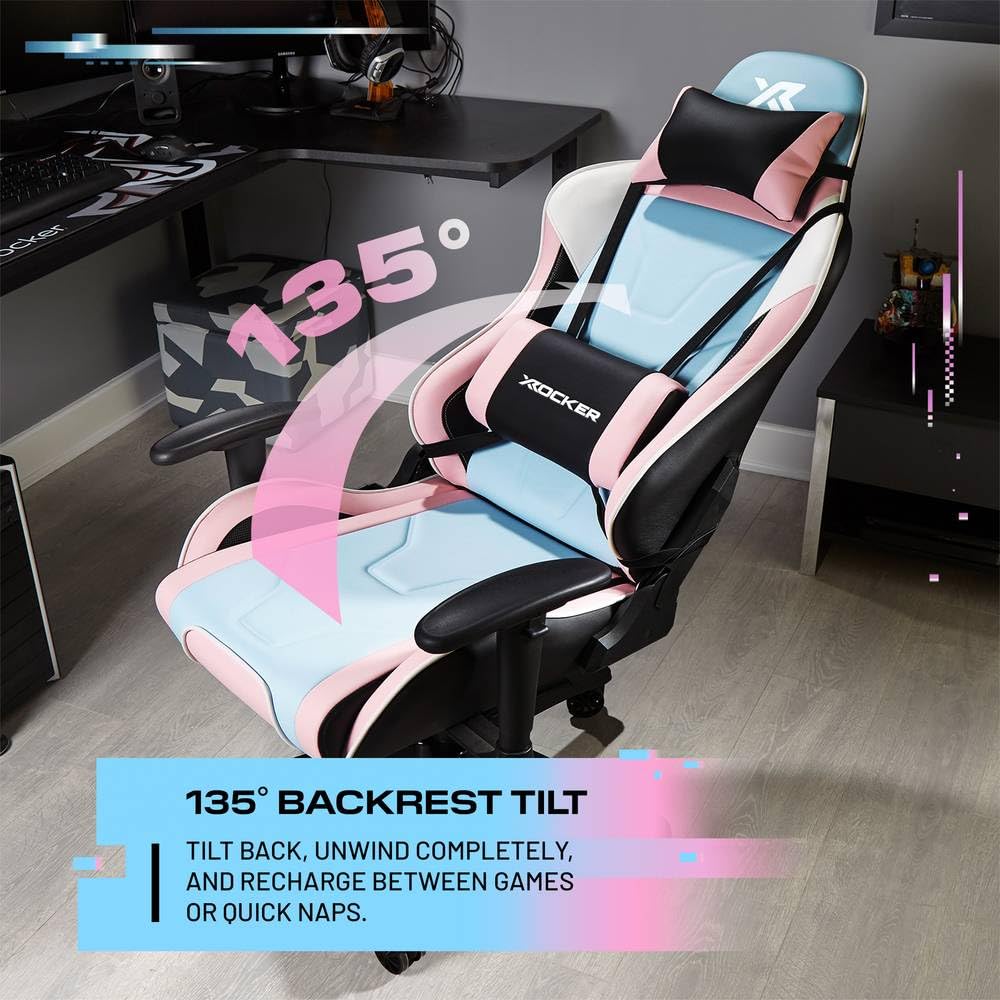 X-Rocker Agility Sport High Back eSports Gaming Chair for Adults & Teens - 3D Armrests, Head & Lumbar Cushion, Height Adjustable Recliner