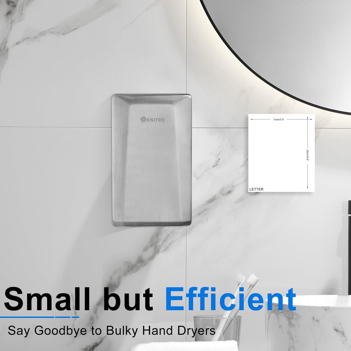 KSITEX Hand Dryer,High Speed Commercial Hand Dryer Stainless Steel Automatic Electric Dryer Wall Mounted for Toilet Bathroom Eco Friendly Brushed