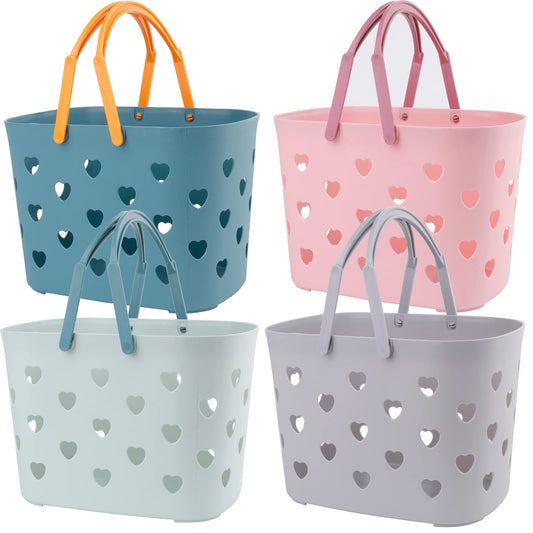 Peohud 4 Pack Portable Shower Caddy Basket with Handle, Plastic Storage Basket Bath Basket for Shower and Care Accessories, Caddy Organizer Bin for