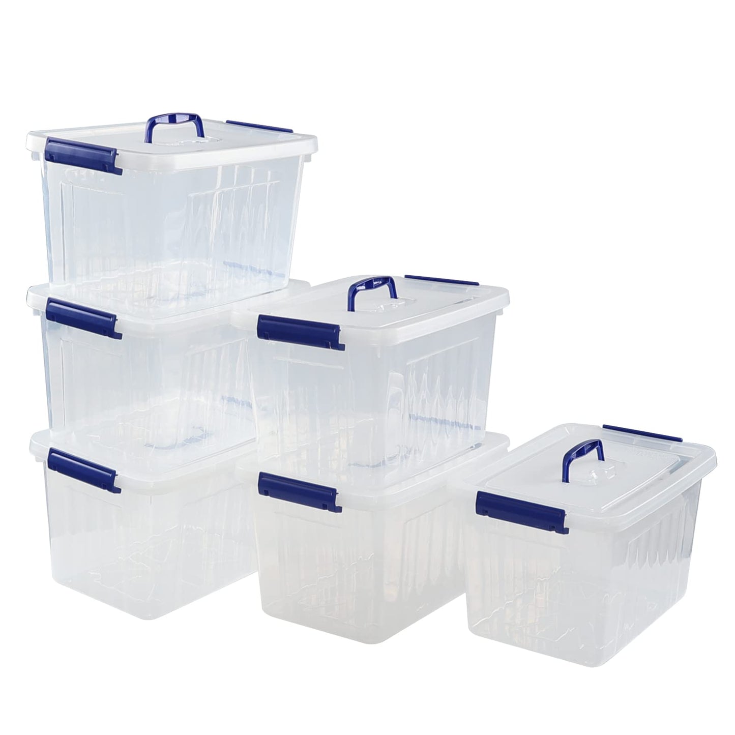 Vcansay 12 L Plastic Clear Storage Box, Lidded Storage Box, 6 Packs
