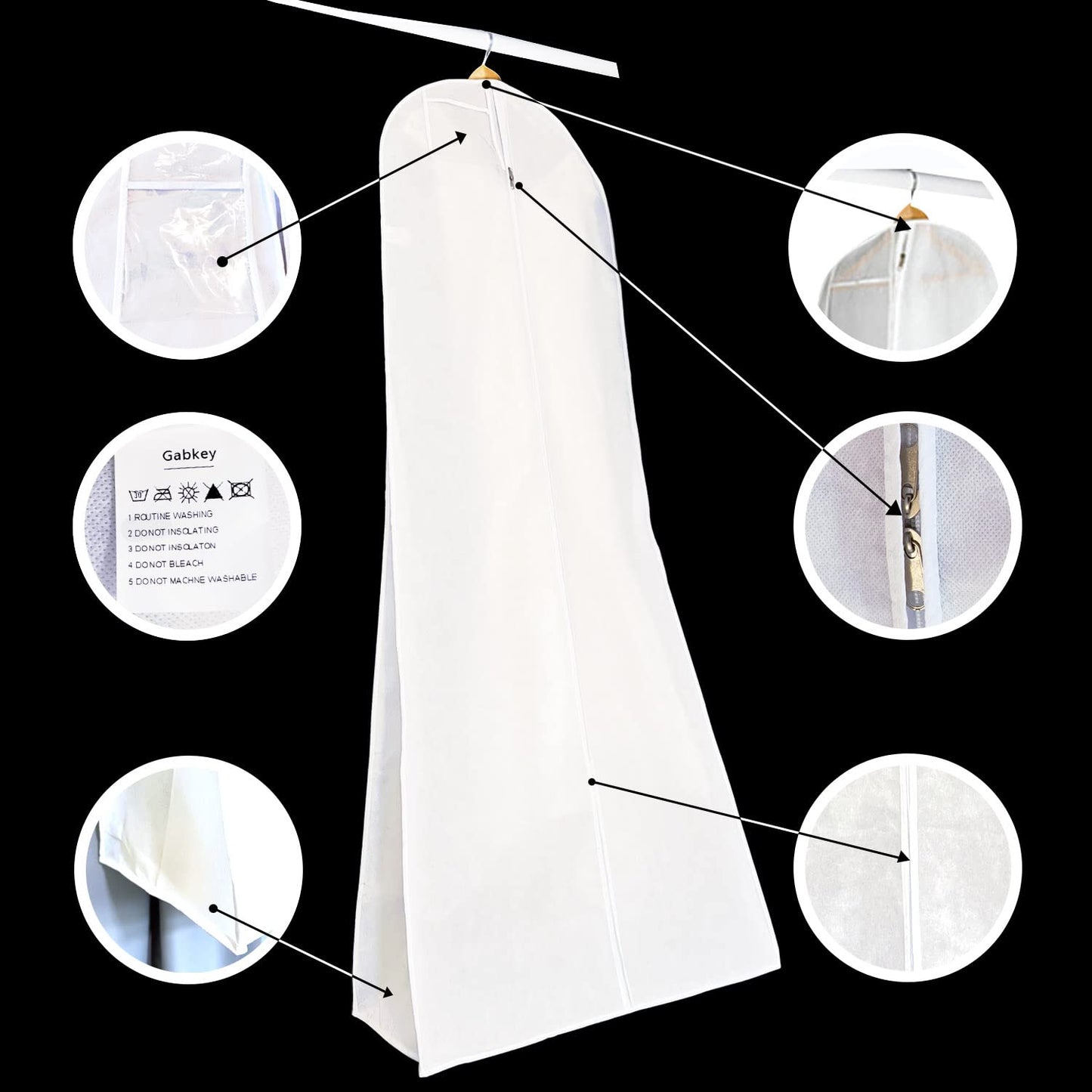 Gabkey Hanging Wedding Dress Bridal Gown Garment Cover Storage Bag Carry Zip Dustproof White
