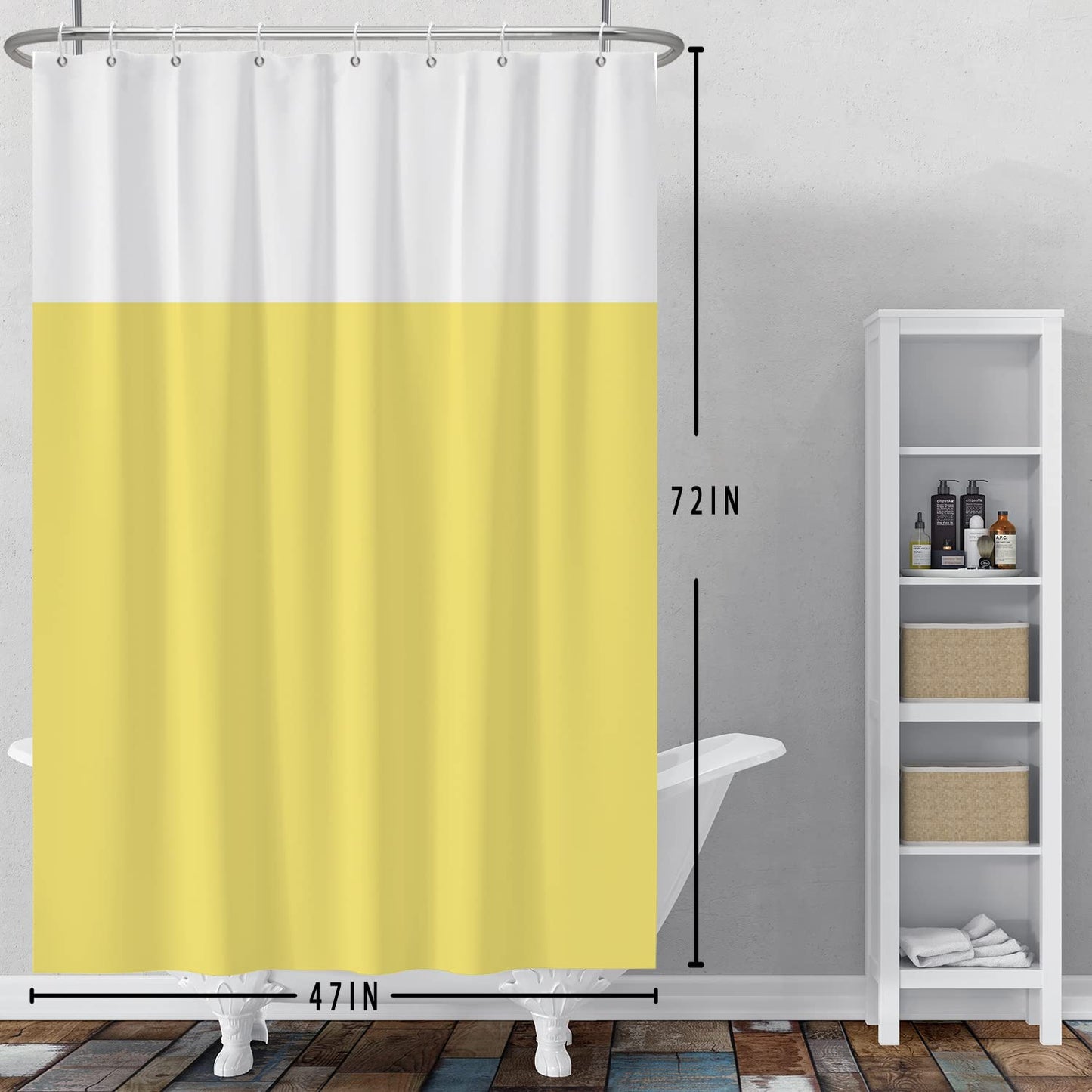 SDOTPMT 41x63inch Yellow White Bicolourable Shower Curtain Minimalist Theme Bath Curtain Classic Traditional Plain Color Bathtub Curtain for Bathroom