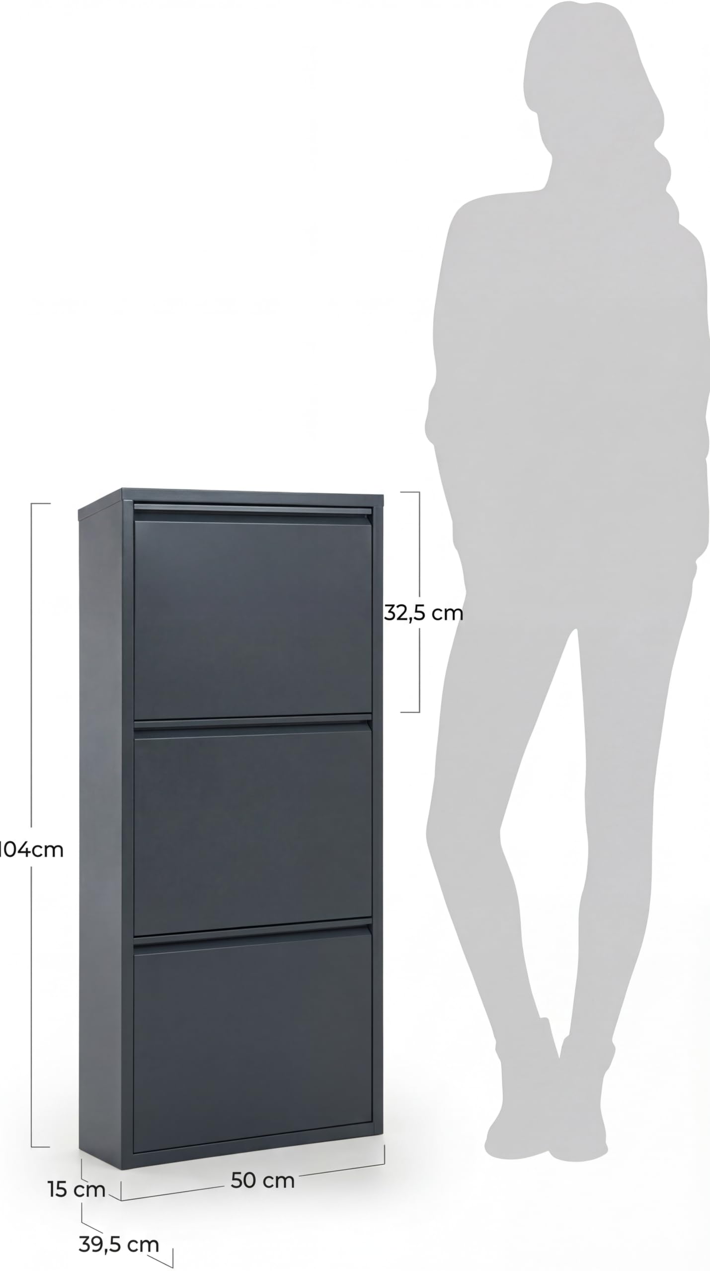 formood 3 Tier Metal Shoe Cabinet – Slim 15cm Wall Mounted Storage Cupboard with Pulldown Doors, Holds 6–9 Pairs