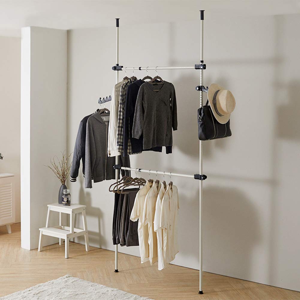 Telescopic Clothes Hanging Rail Heavy Duty, Telescopic Wardrobe Organiser Hanging Rail Clothes, Clothes Pole for Wardrobe