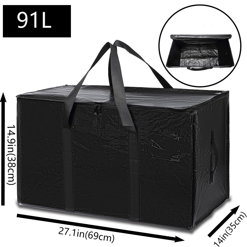 Mesiria Large Storage Bags, Heavy Duty Waterproof Clothes Storage Bag Box Moving Bag Moving Totes Moving Boxes 4, Black