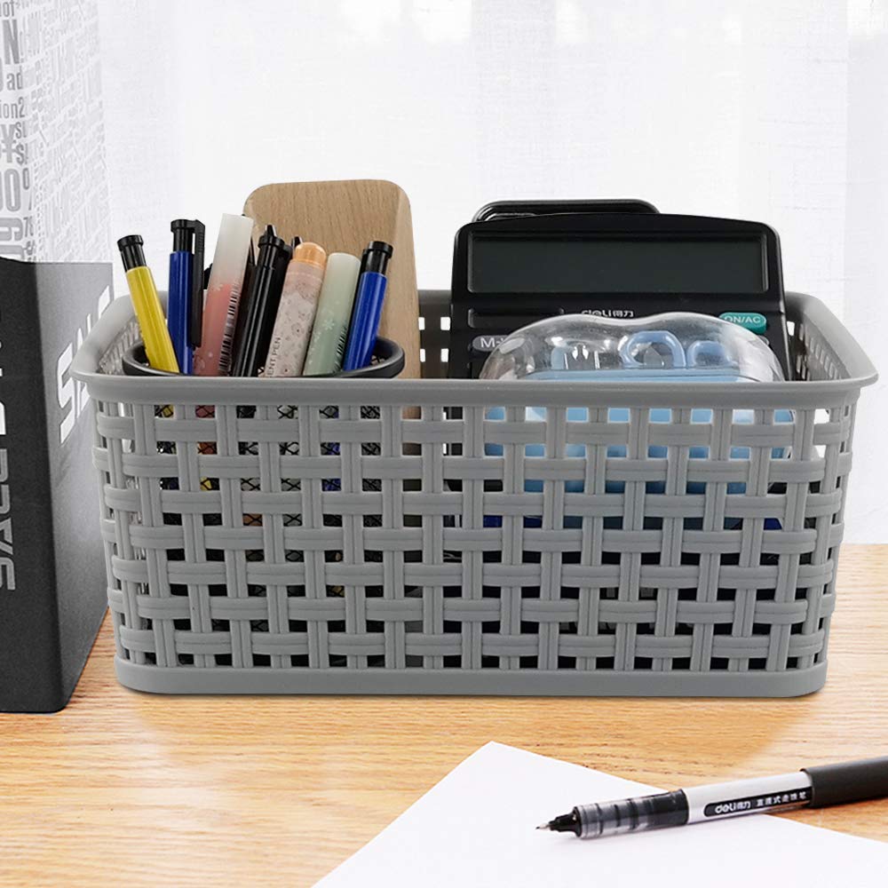 Leendines Grey Plastic Weave Basket, 6 Packs Storage Baskets for Kitchen