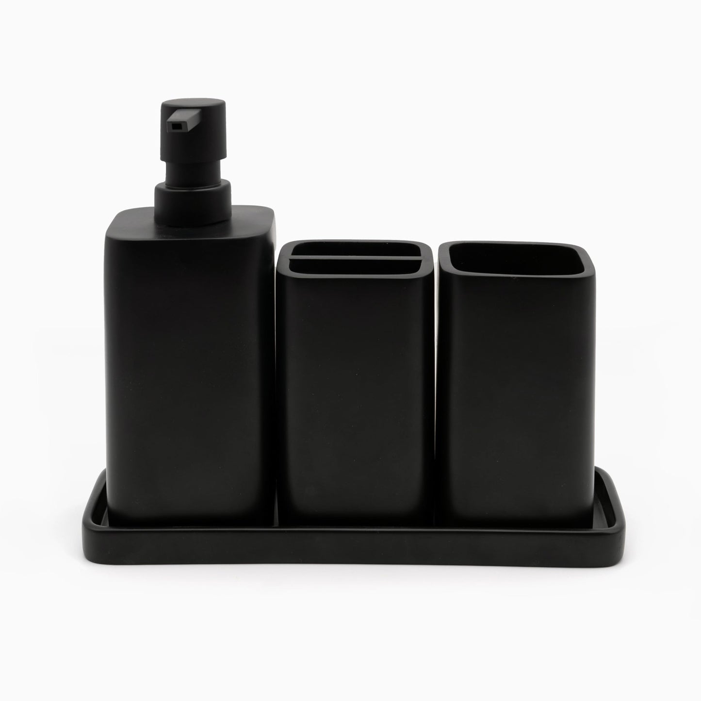 zccz Bathroom Accessory Set - 4 Piece Organiser with Toothbrush Holder, Soap Dispenser, Tumbler and Tray - Black Matte Accessories