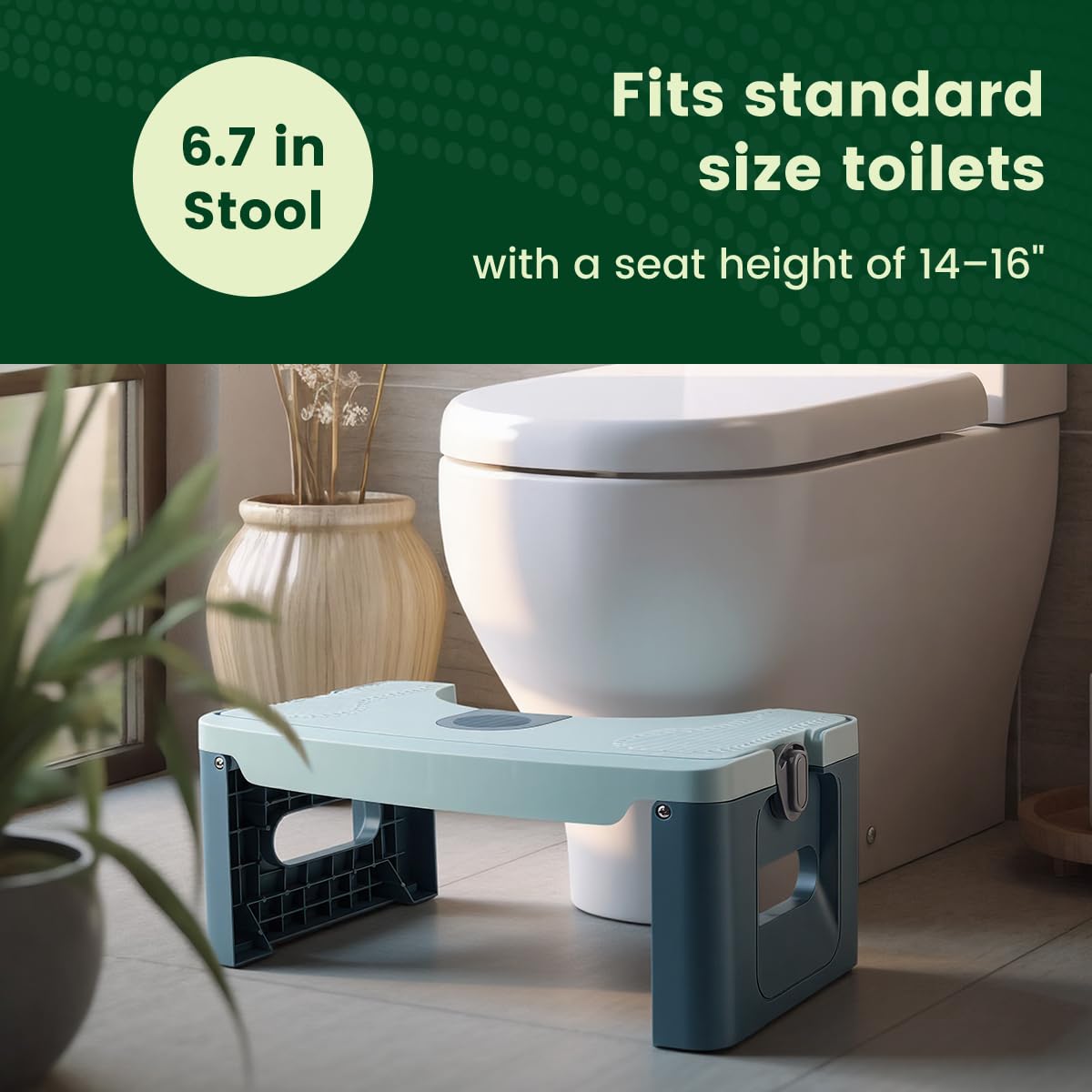 GedFong 17cm Folding Toilet Stool, Non-Slip Bathroom Footrest, Space-Saving Foldable Toilet Stool with Aroma Compartment, PP Material, Algae Green
