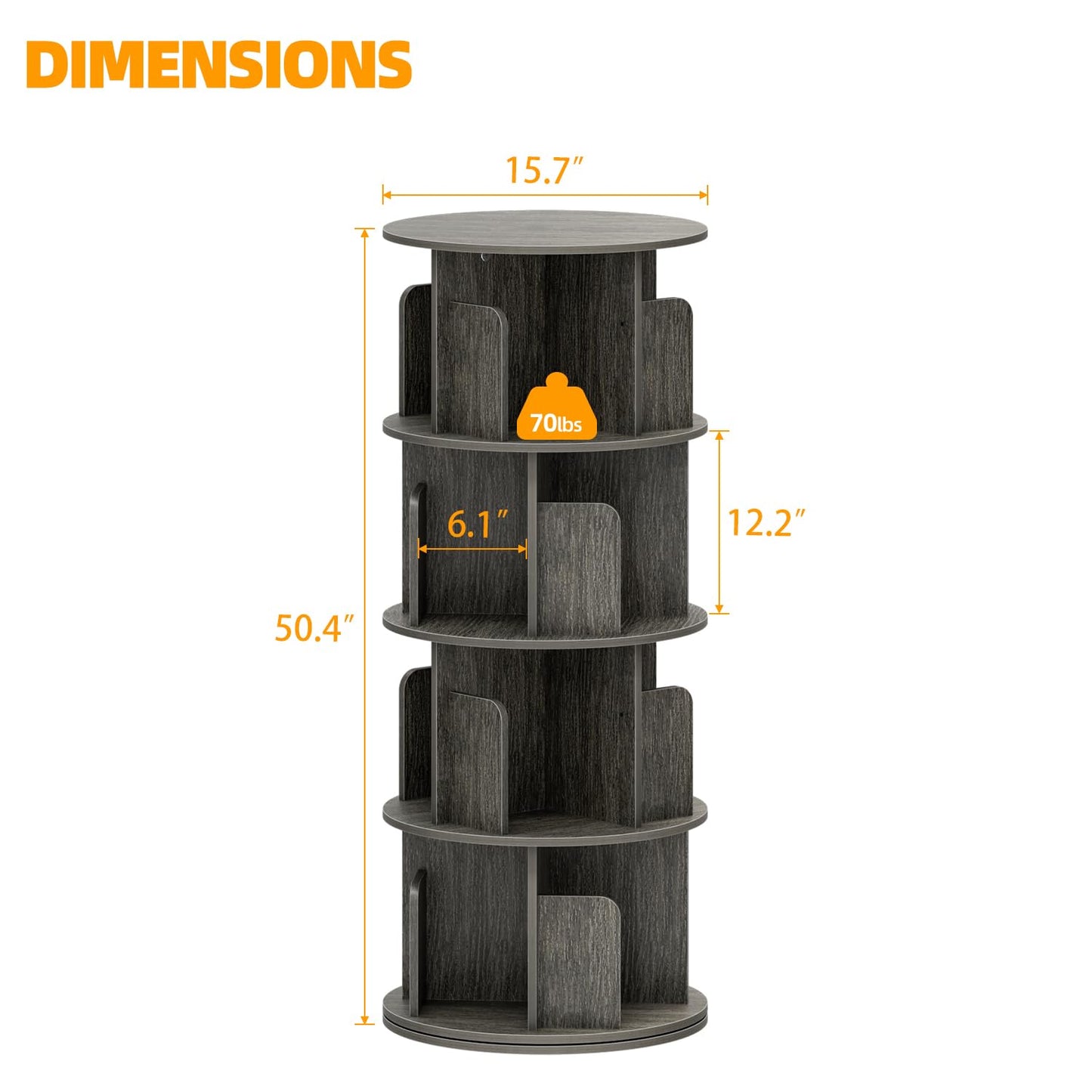 APPOLYN 4 Tier Rotating Bookshelf, 360 Display Spinning Bookcase, Black Oak