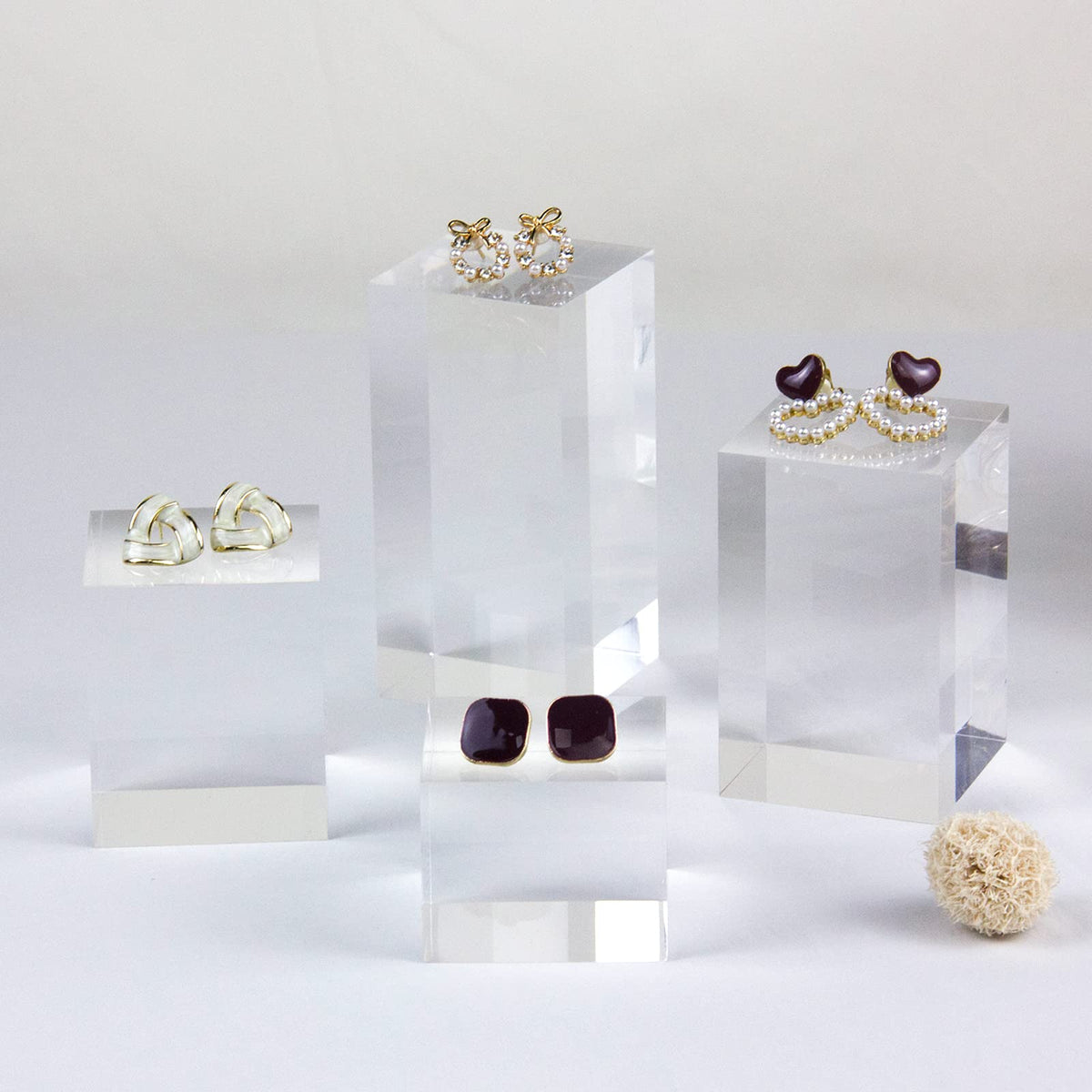 Kcgani Transparent Acrylic Display Blocks, 4pcs Cube, Cylinder, Round - Professional Photography Props & Small Item Display Stands