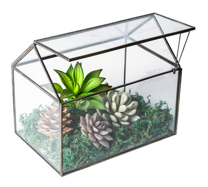WONSUN House Shape Close Glass Geometric Terrarium - Tabletop Succulent & Air Plant, Flower Pot - Moss Fern Reptile Terrarium Black