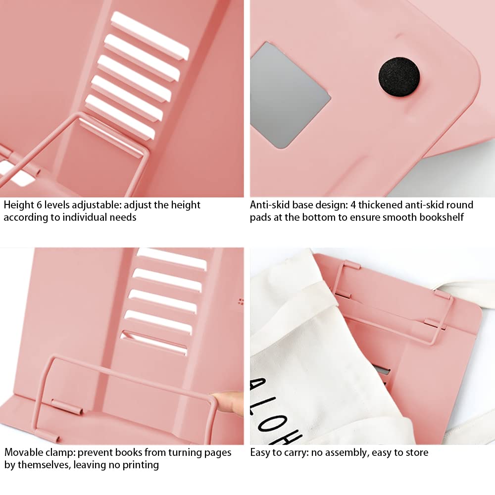 Book Stand, Multifunctional Metal Book Holder for Reading (Pink2)