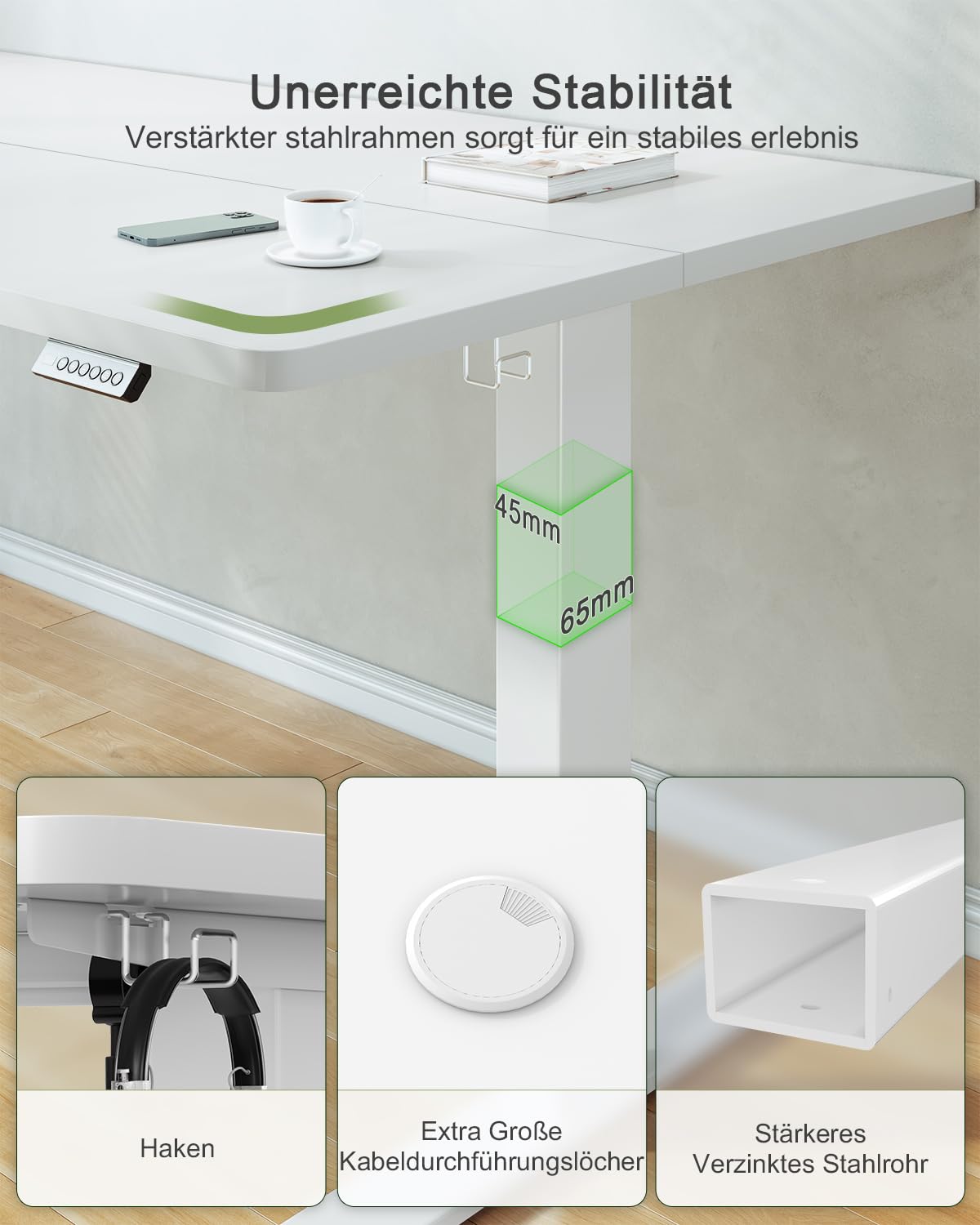 JUMMICO 100x60cm Electric Standing Desk with USB Charging Height Adjustable Desk with Sedentary Reminder Stand Up Desk with Splice Board for Home