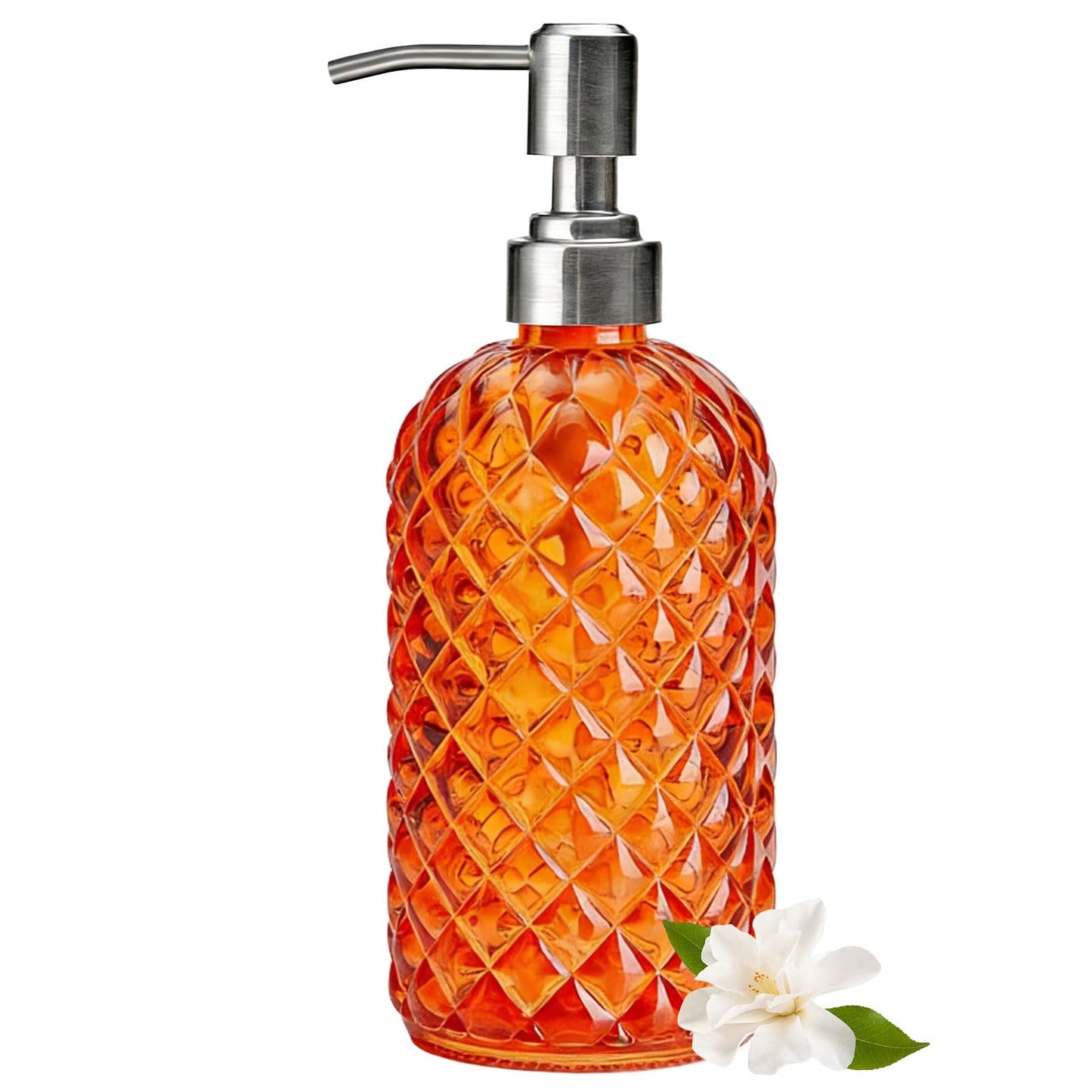 Glass Soap Dispenser Orange - 350ml/ 16 Oz Hand Soap Dispenser with Rustproof Stainless Steel Pump Liquid Hand Jar Refillable Glass Bottle for