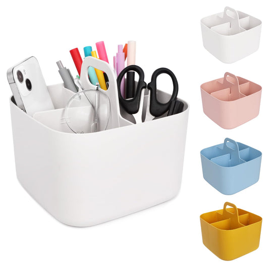 Minicoco Storage Box Multipurpose Table Organiser Cleaning Caddy with Handle Bathroom Art Organizer (White)