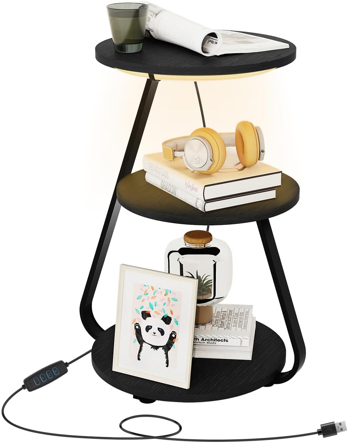 ARTETHYS Side Table, Small Round Coffee Table, Black