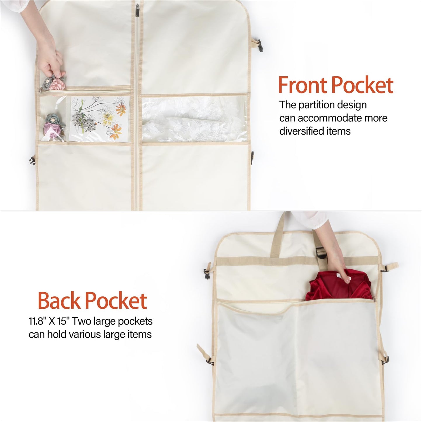 Syeeiex Wedding Dress Bag Long Dress Bag Cover 72 Inch Garment Bag Clothes Cover with 4 Large Pockets and PVC Transparent Window for Wedding and