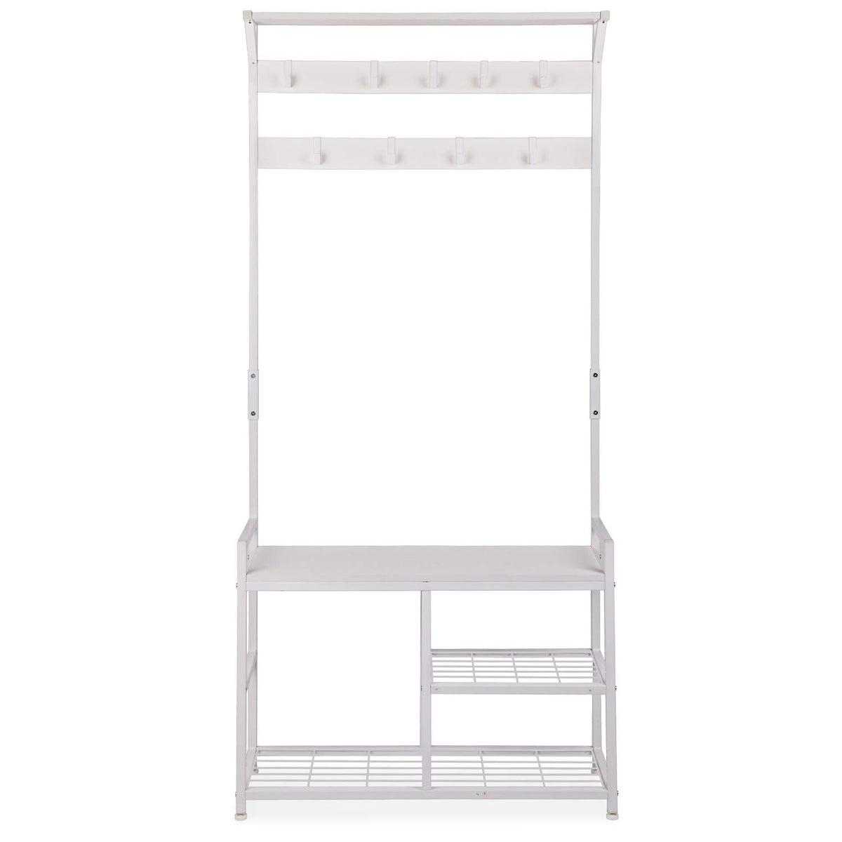 Industrial Coat Rack Freestanding Hall Tree 33"x12"x71.5" White