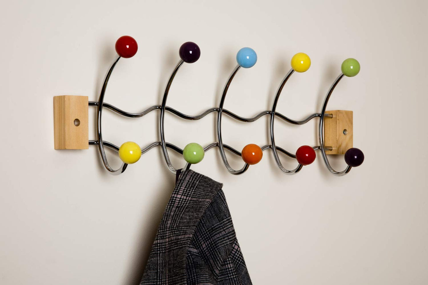 ASPECT Deluxe Wall-Mounted Hook/Coat Hanger-10 Hooks.Chrome Finish Frame & Multi-Color Ceramic Balls, Metal, Multi