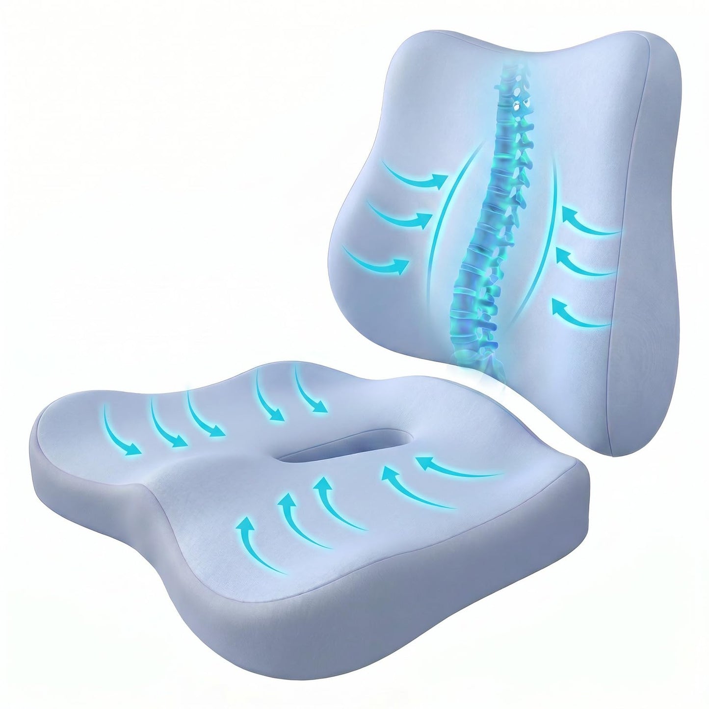 Seat Cushion and Lumbar Support - Memory Foam Chair Cushion and Back Support for Tailbone & Back Pain Relief Ergonomic Coccyx Cushion for Home Office