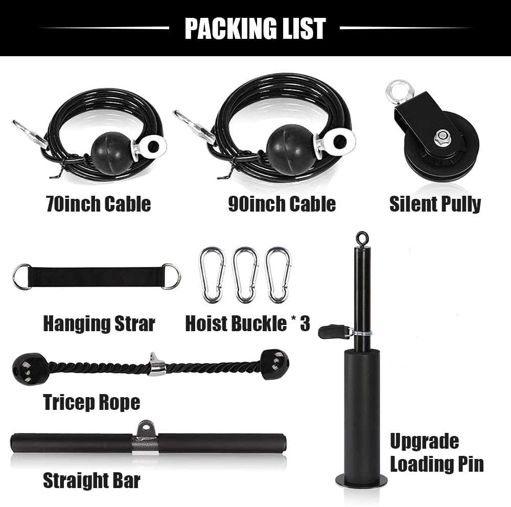 Weight Cable Pulley System Home Gym,Morwealth LAT and Lift Pulley System Gym Cable Machine attachment With Tricep Rope,lat pulldown bar,Loading Pin