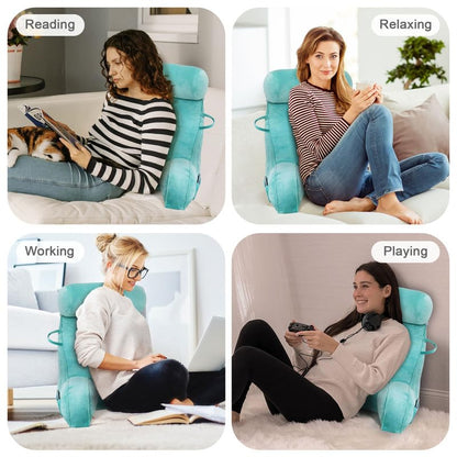 Mingfuxin Reading Pillows for Bed Sofa, Bed Backrest Pillows with Neck Arm Back Support Pillow, Adult Back Reading Cushion with Detachable Neck Roll &