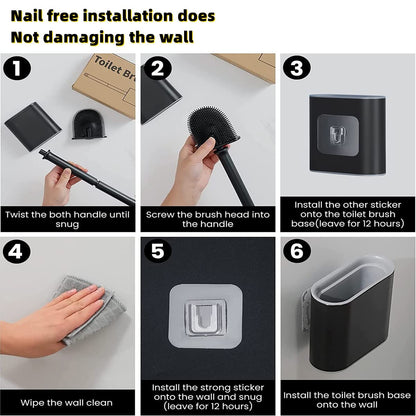 Toilet Brush,Bathroom Silicone Toilet Brush,With Holder Wall Mounted,with No-Slip Long Handle,Drying,Professional Deep Cleaning toilet brushes for
