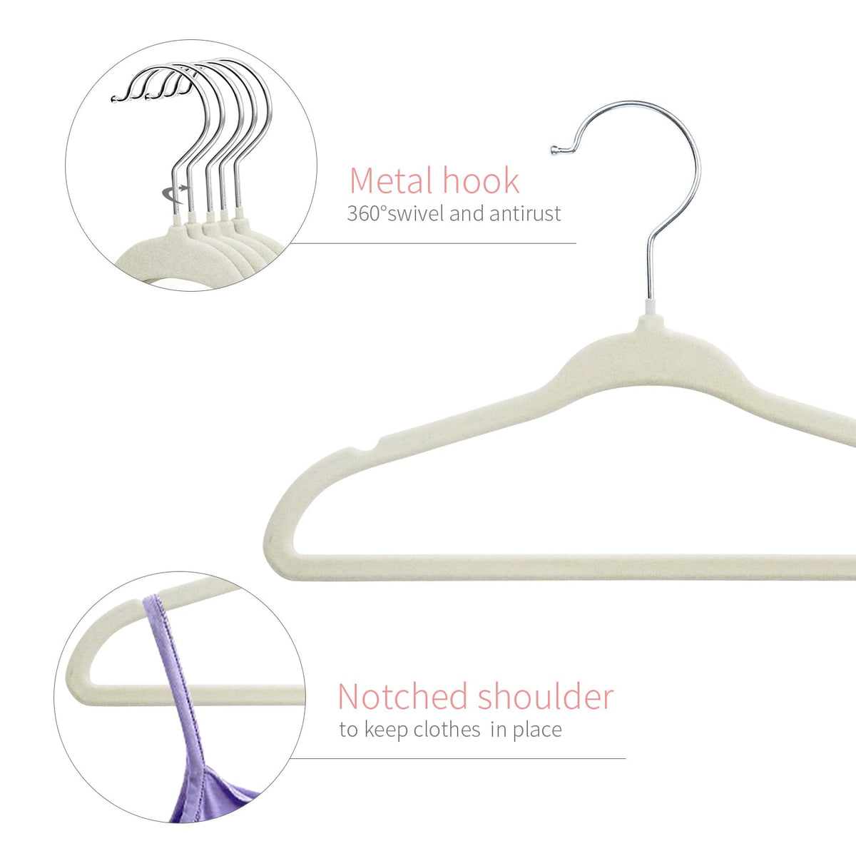 ManGotree 11" Baby Velvet Hangers Non-Slip Kids Hangers 15 Pack Beige