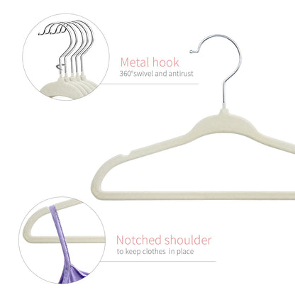 ManGotree 11" Baby Velvet Hangers Non-Slip Kids Hangers 15 Pack Beige